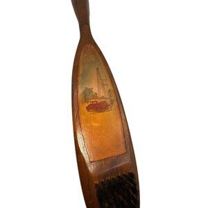 Vtg OXCO Clothes Brush Oil Derrick Well Red Farm Truck Walnut Wood Shoe Horn